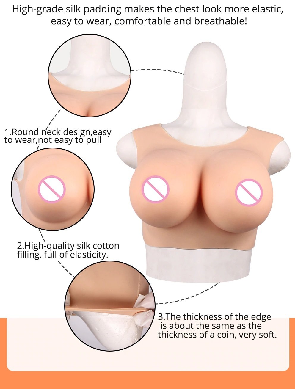 Breastplate Realistic Round Collar Silicone Breast Forms Fake